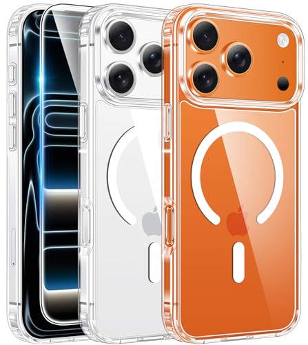 FNTCASE for iPhone 17 Pro Case: Clear Magnetic Transparent Phone Cases with Screen Protector Slim Military Grade Drop Protection Rugged Shockproof Protective Cell Phone Cover (A-Clear)