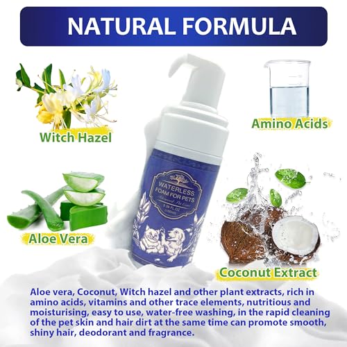 Waterless Dog Shampoo No Rinse, Dry Shampoo for Dog Odor Control and Itching Skin Relief, Mild Formula for Sensitive Skin. Dog Dry Shampoo for Smelly Dogs, Puppies and Kittens Waterless Dog Shampoo No Rinse, Dry Shampoo for Dog Odor Control and Itching Skin Relief, Mild Formula for Sensitive Skin. Dog Dry Shampoo for Smelly Dogs, Puppies and Kittens