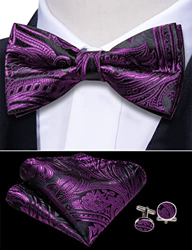 Image of Barry.Wang Men Silk Paisley Cummerbund and Pre-tied Bowtie Handkerchief Cufflink Set for Tuxedo
