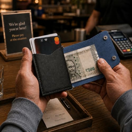 Image of The Wallet Store ClickKiss Genuine Leather Wallet for Men - Blue