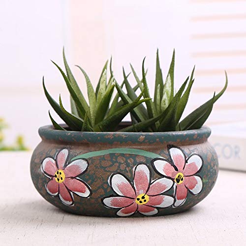 Extra Large Pink Green Lotus Large Opening Round Bowl Green Plant Ceramic Large Diameter Platter Flower Pot, Ceramic Design Succulent Potted Plant/