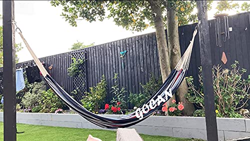 Image of GOCAN Brazilian Double Hammock 2 Person Extra Large 220x160cm Total Length 330cm Load 500lb Canvas Cotton Hammock for Patio Porch Garden Backyard Lounging Outdoor and Indoor(Dark Blue)