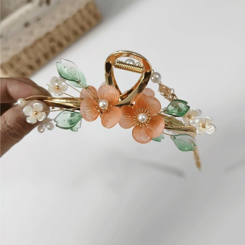 Ancient Flower Tassel Hairpin Hair Claw Clip Metal Winding Pearl Retro Accessory