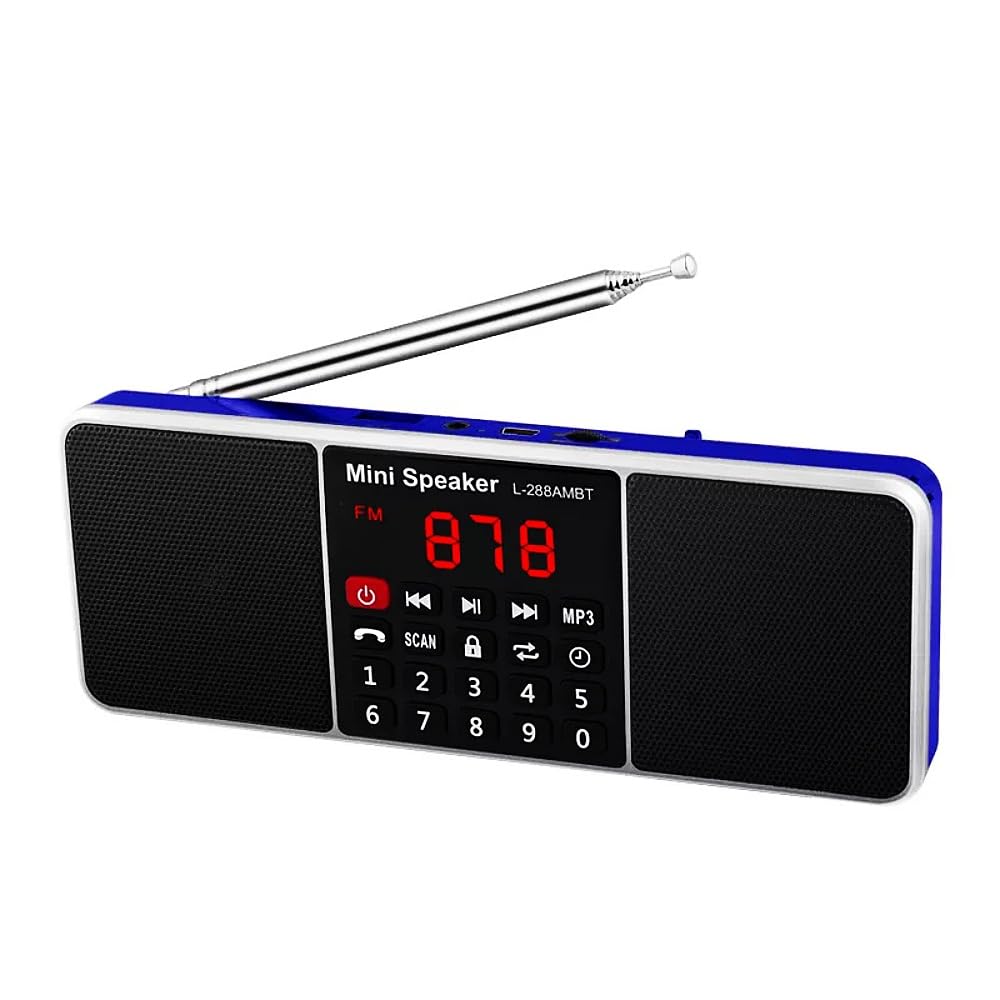 L-288AMBT Digital Portable Radio AM FM Bluetooth Speaker Stereo MP3 Player TF/SD Card USB Drive Handsfree Call LED Display (Blue)