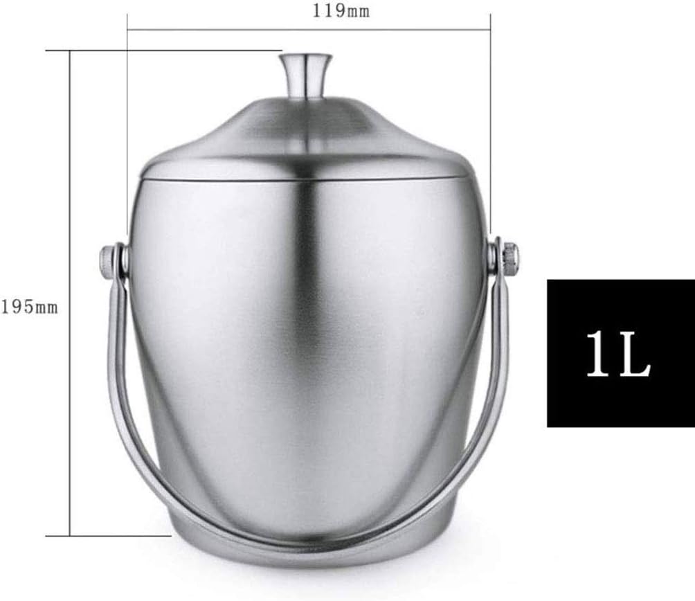 ice Bucket Ice Bucket - Stainless Steel Ice Bucket Double Layer Cover with Matte Ice Grain Bucket Portable Ice Bucket (Size : 2 L) ()
