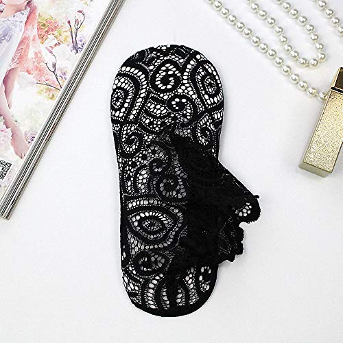 Women Sheer Transparent Lace Embroidery Panel Crystal Sparkly Socks 5 Pack4