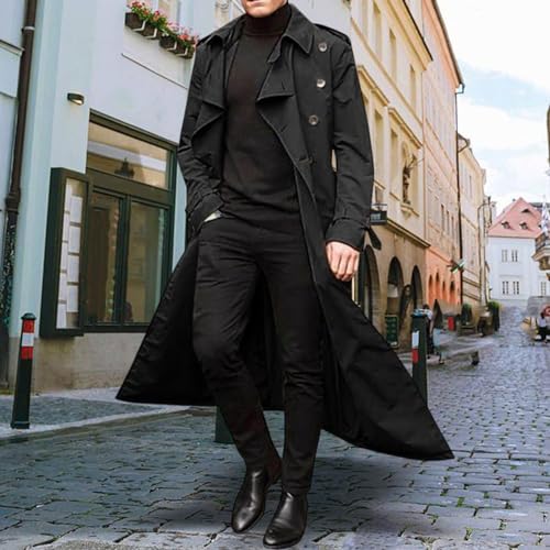 Image of Windproof Men'trench Coat Warm Peacoat Soft for Vacation Black L