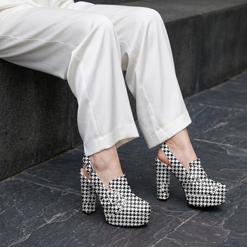 Image of Women's High Heel Loafers Platform Pumps Round Toe Heels Chunky Heel Pumps Stylish Comfortable 4.8 Inch Slingback Heels