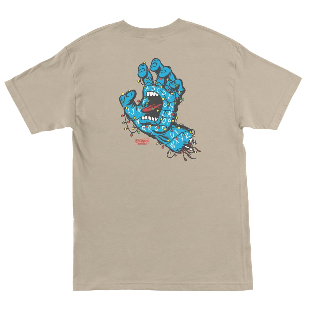 SANTA CRUZ Stranger Things Heavyweight T-Shirt Screaming Lights Skate Shirt, Sand, XL