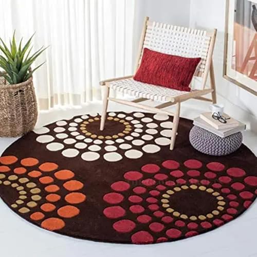 Image of Sifa Carpet Round Handmade Mid-Century Modern Abstract Premium Wool Entryway Foyer Living Room, Bedroom Kitchen Area Rug, Weight -15 Pund, Size-5x5 Feet (60x60 Inch Round)
