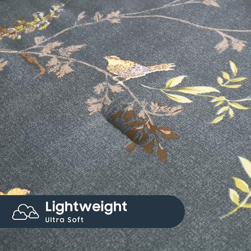 Image of Wake In Cloud - Floral Comforter Set, Birds Flowers Leaves and Branches Pattern Printed for Men Women, Soft Lightweight Bedding, 3 Pieces, Dark Gray, King Size