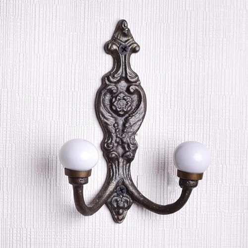 Image of Indian-Shelf 1 Piece White Ceramic Double Wall Hooks for Coats Bags Towel