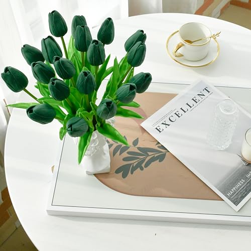 Image of Mandy's 20pcs Artificial Dark Green Tulips