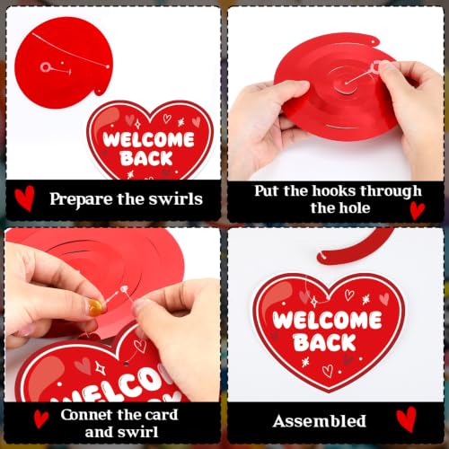Image of Welcome Back To Work Decoration Banner So Glad You're Back To Work Banner and Hanging Swirls for Office Party Supplies - Black Red