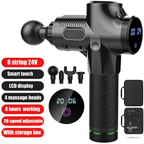 Massage Gun for Deep Tissue Muscle Handheld Percussion Muscle Gun with LCD Screen 4 Replaceable Heads 6 Speed Levels Non-Slip Handle Design (Black)