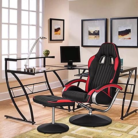 Geniqua Red Black Executive Chair Reclining High Back Office Chair Adjustable Recliner Swivel Lounger with Padded Armrest, Footrest Stool, for Home Office Cover