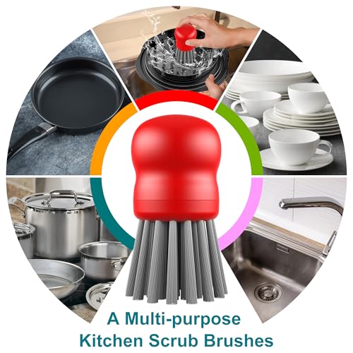 Image of Mini Dish Brush for Cleaning Chicken Shredder, Palm Brush Dish Scrubber with Ergonomic Grip, Kitchen Brush for Washing Dishes, Pans, Pots, Sink (4, Red)