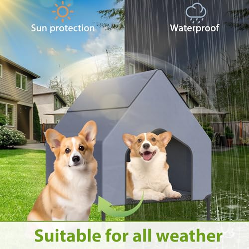 Caseta para mascotas de exterior e interior con ventana y suelo elevado aislante 8