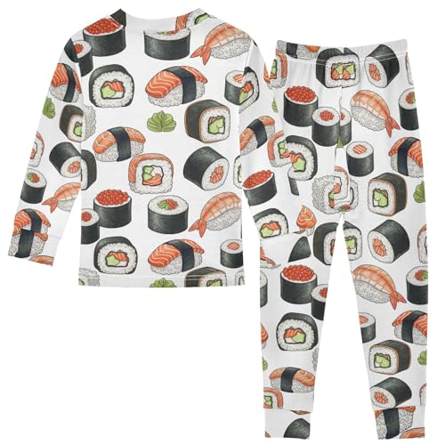 Pajama Sets Long Sleeve Japanese Sushi Rolls Pattern Soft Comfy Sleepwear 2 Piece PJS 3-8T3