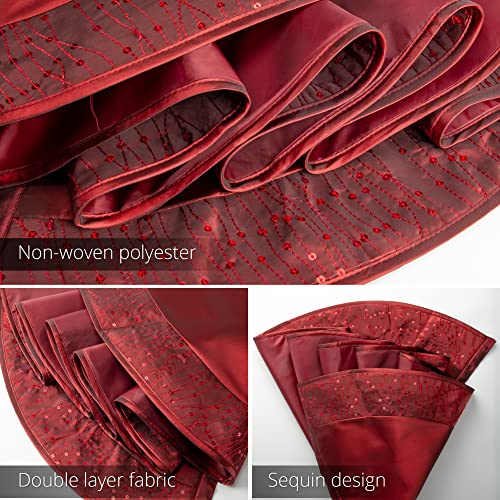 Uheng 36-Inch Satin Christmas Tree Skirt Mat With Embroidery Sequined Border Xmas Christmas Holiday Party Decorations Large For Table Top Trees Indoor Outdoor (Wine Red) #TOP3