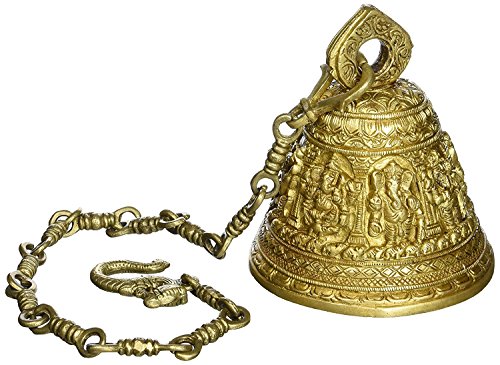 Purpledip Temple Hanging Bell In Ashta-Vinayaka Design: Solid Brass 3 kgs Heavy Bell With Deep Sound (10718)