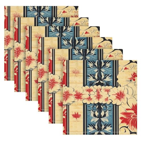 Servilletas de Tela Rojas y Negras con Flores Vintage Japonesas miniatura 6