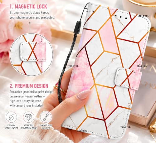 Image of TELETEL Marvel Magnetic Closure Flip Shock Proof Back Cover with Cards & Cash Pockets | Wallet Case - White & Pink for Vivo V50 5G