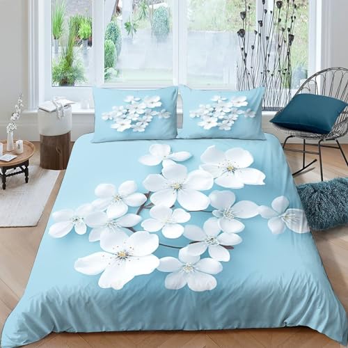 Parure housse de couette fleurs blanches 3D IOFEER collection de lit premium 200x200cm