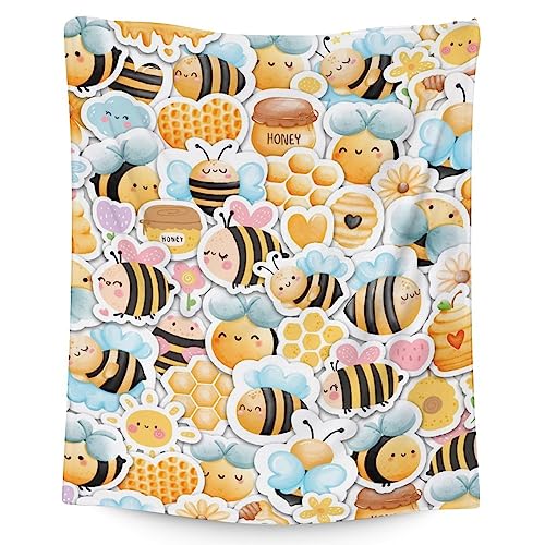 Bee Blanket Gifts, 30"x40" Cute Bee Print Throw for Women Girls, Soft Cozy Warm Flannel for Sofa Bed