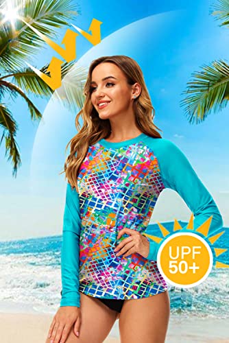 Deerose Women UPF 50+ Rash Guard Printed Swim Shirts Surf Swimwear Top2