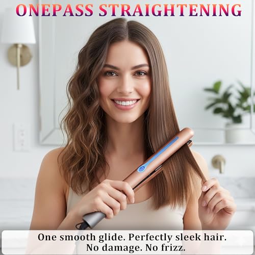 Image of NITION Ceramic Tourmaline Hair Straighteners LCD Flat Iron MCH 10s Fast Heating Up. 1 inch Smooth 3D Floating Plate Healthy Straightening Tools. Travel Pouch Bag. Dual Voltage. Luxury Gift Box