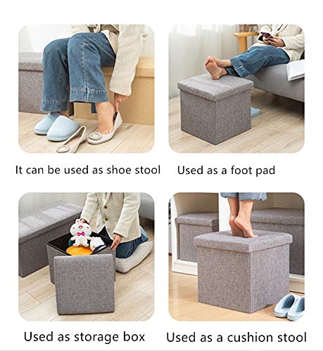 Klgo Huishun Linen Folding Storage Ottoman .Cube Footrest Seat Linen Small Coffee Table, 12“X12”X12”（2-Piece Set Grey #TOP1