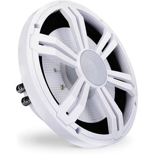 Pyle 8” Slim Marine Subwoofer - 300W 4 Ohm Waterproof Car Component Speaker System, Low Profile PP Cone w/ Rubber Edge, 30 Oz Magnet 1.5" Voice Coil, For Custom Audio Boat Truck Mobile Vehicle (White)
