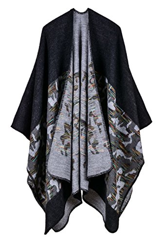 Image of FOURSTEEDS Womens Lattice Knitted Cashmere Reversible Oversized Blanket Ponchos Cardigans Coat Sweater