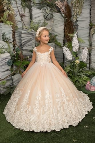 BANTRATIC Tulle Flower Girl Dresses Lace Applique Princess Ball Gown for Wedding Backless Long Girls Pageant Dress2