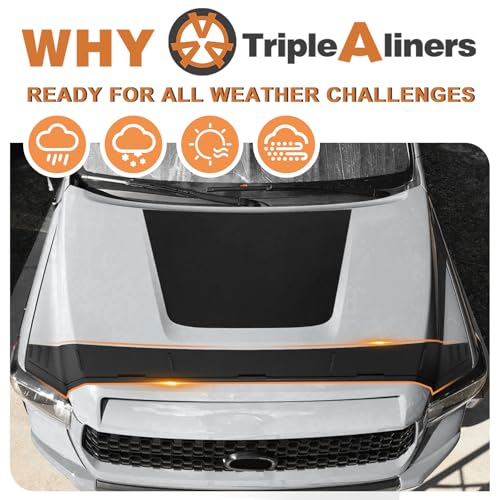 Image of TripleAliners Hood Bug Deflector Protector for 2014-2021 Toyota Tundra | Hood Protector, Bug Deflector Shield Replacement, Flexible TPE Material, Easy to Install, Upgraded adhesion