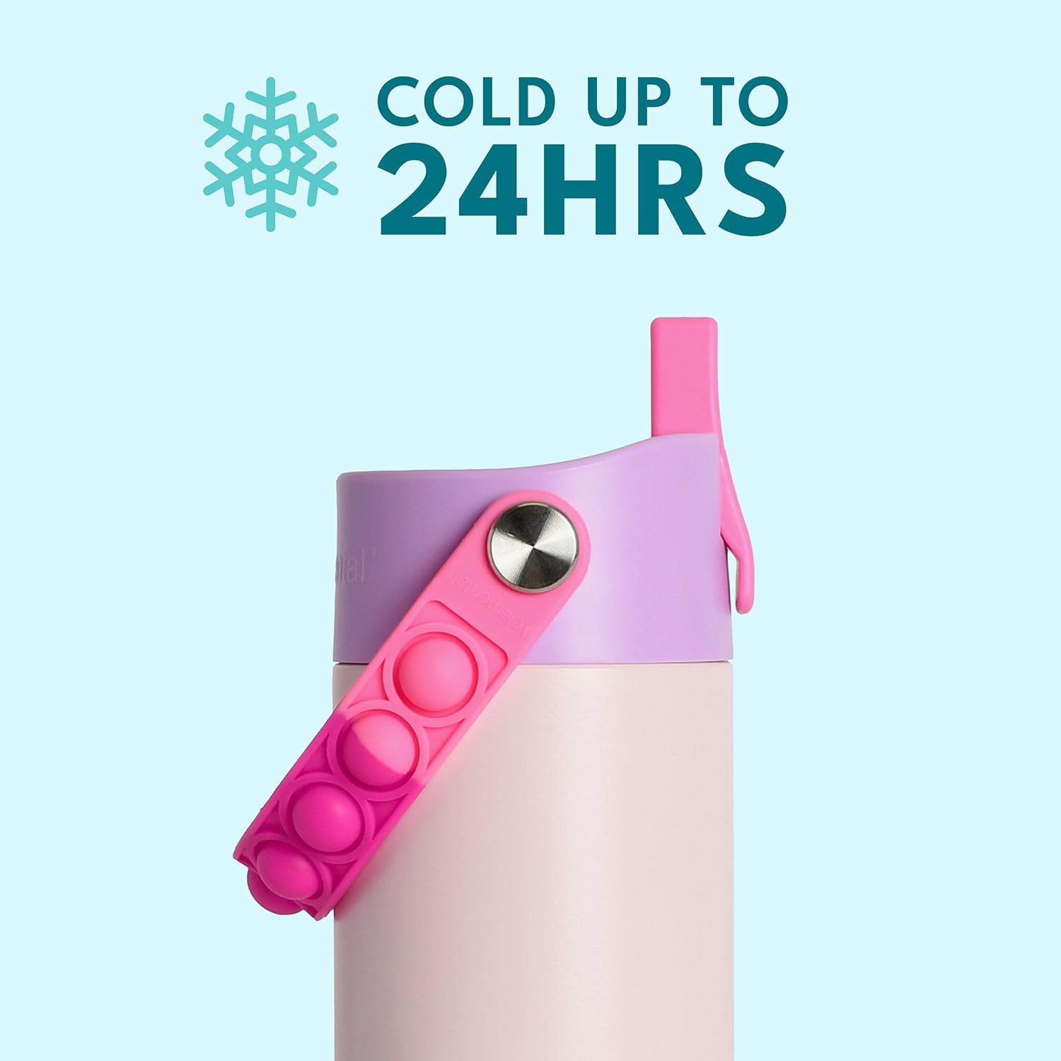 Elemental Insulated Kids Water Bottle, Stainless Steel Water Bottle with Straw Lid & Pop-It Handle, Leak-Proof Water Bottles for School, Boys or Girls, Travelling and Sports, 18oz - Pink Tie Dye - Image 3