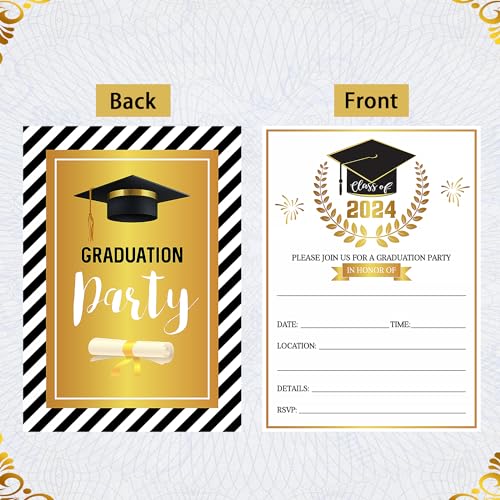 Lucleag 30 Pack Graduation Party Invitations Cards with Envelopes & Stickers, Black Gold Class of 2025 Congrats Grad Party Invite Cards for College High School Grad Celebration Party Supplies