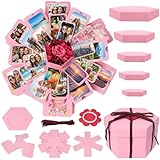 Koogel Explosion Gift Box, Surprise Picture Love Box Pink Exploding Photo Album with DIY Scrapbooking Accessories for Birthday Wedding