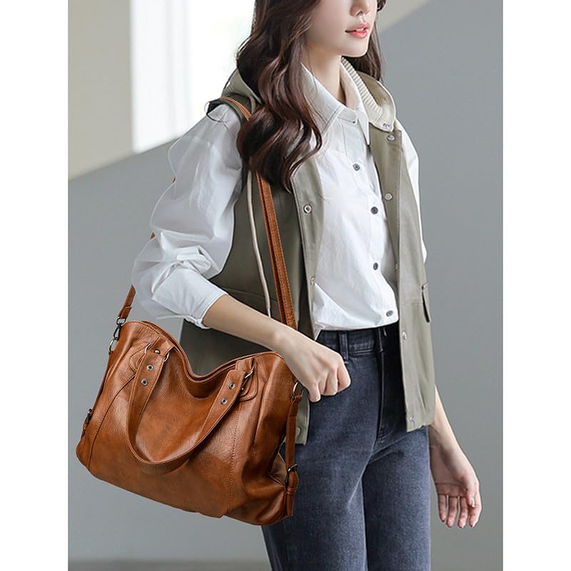 Grande Borsa Bauletto da Donna Borsa a mano con Tracolla in Pelle Sintetica Hobo Sacchetto Borsa a spalla Tote Borse Manici Donne Borsetta Borsa a tracolla Marrone