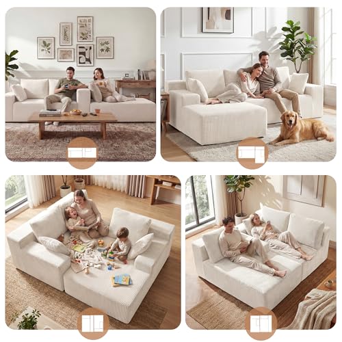 Image of GRUSIGN Cloud Sectional Boneless Couches for Living Room, Modular L Shaped Couch with Deep Seat Oversized Left Facing Chaise, Memory Foam Compressed Spineless 3 Seater Sofa for Apartment, Beige