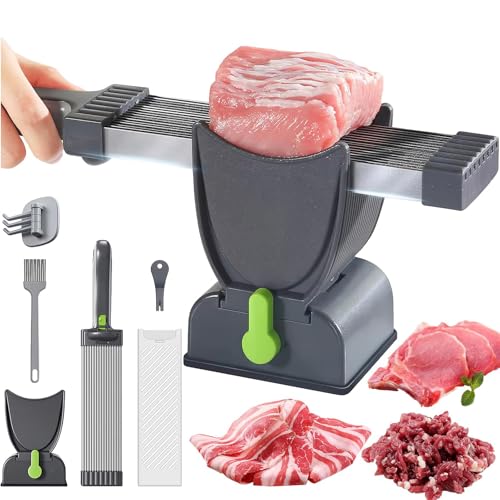 Meat Slicer Machine for Home, Kitchen Stainless Steel Meat Slicer Cutter Set with Sharpener, 2-4mm Thickness Adjustable, Stainless Steel Meat Cleaver Food Slicer, Meat Slicer for Fresh Raw Meat