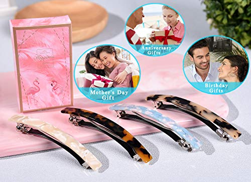 Fsmiling 4"Long Skinny Hair Barrettes Large Automatic Hair Clip Tortoise Shell Hair Accessories For Women Girls Thick Hair,4 Color Available (4 Packs) #TOP6