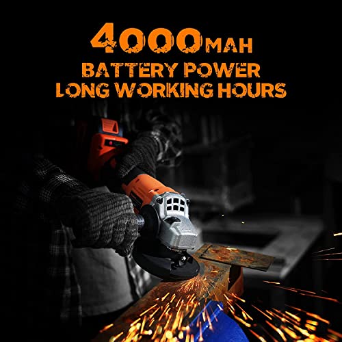 Heywork 21V Cordless Grinder Kit,4" Blade,10000 Rpm Brushless Motor Cordless Angle Grinder,4Ah Lithium Ion Battery Grinder & Quick- Charger,2-Position Handle,Cutting And Grinding Wheels #TOP3