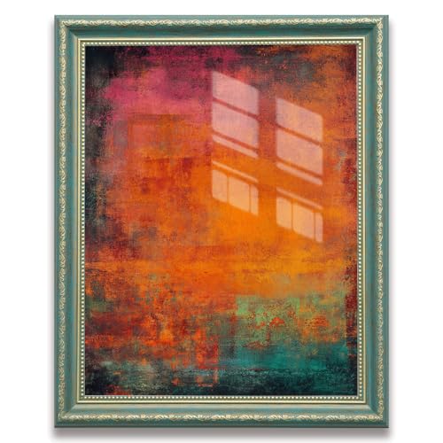 Green Frame Abstract Orange Teal Wall Art Canvas Print, Rustic