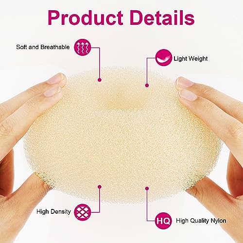 Foto von URAQT Donut Hair Bun Set, 4PC Dutt Maker, Duttkissen Groß und klein mit 30 U-Form Haarspange,Donut Haark Hochsteckfrisuren Zubehör für Frisur Tänzer Kinder Mädchen Frauen (4er-Beige (6+8+10+12))