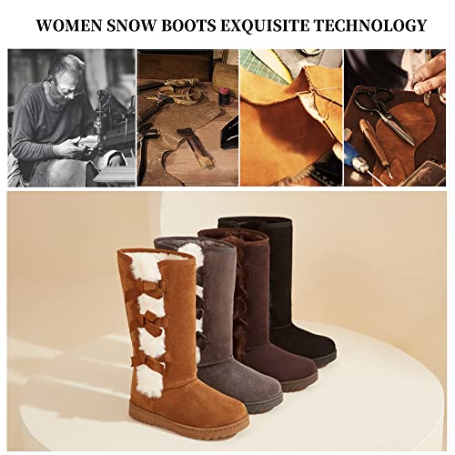 Xrh Women's Winter Boots Mid Calf Boots Fuzzy Boots Snow Boots Fur Lined Warm Boots(Tall Chestnut.us11) #TOP3