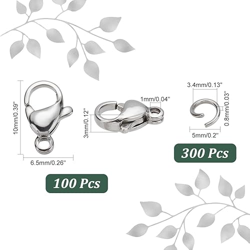Miniatura 2 de PandaHall - 300 anillos de salto de acero inoxidable 304 de calibre 20 de 0.197 in con 100 cierres de pinza de langosta para aretes, pulseras,