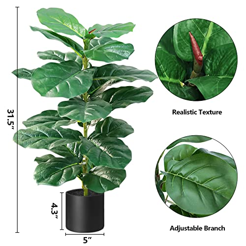 Kayfia Artificial Plants For Home Decor Indoor Faux Plant Fiddle Leaf Fig Tree 31.5" Tall With 24 Leaves & Pot Large Fake Plant For Office Modern Decoration Housewarming Gift #TOP1