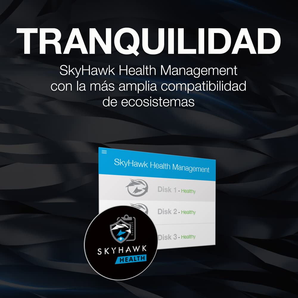 Seagate SkyHawk, 3 TB, Disco Duro Interno De Vigilancia, HDD, 3,5" SATA 6 GB/s, Caché de 64 MB, DVR, Sistema de cámaras de seguridad NVR y 3 años de servicios Rescue (ST3000VX010)